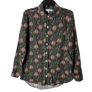 Las Surenas Floral Canvas Fabric Long Sleeve Button Shirt Women Size Small